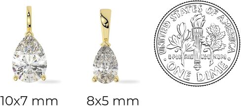 14K Solid White or Yellow Gold Lab Grown Moissanite Diamond Solitaire Pendant Necklaces | Round, Pear, Heart Shape | Pendant Only or with Box/Cable Chain | Made in USA in Saudi Arabia