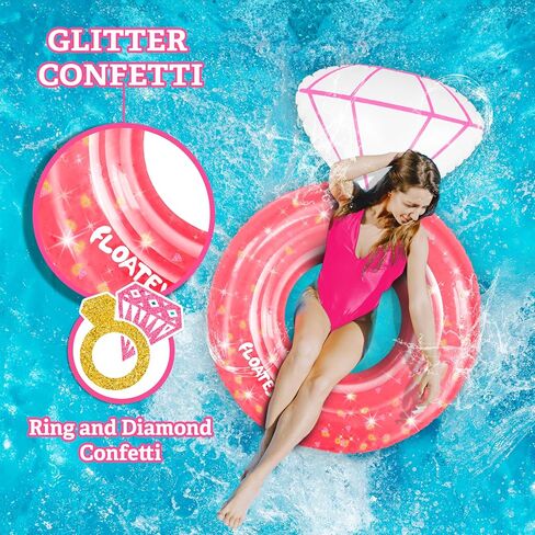 Bachelorette Party Decorations - XtraLarge Diamond Ring Pool Float | Shiny Glitter Conffetti Inside | Bachelorette Pool Floats for Bride, Ring Floatie Bachelorette Party Accessories, Teal in Saudi Arabia