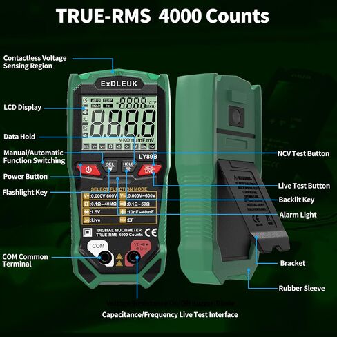 Digital Multimeter Voltage Tester, 4000 Counts Smart Measurement Auto-Ranging Volt Meter, Non-Contact Tester Tools, Measures AC/DC Voltage, NCV, Capacitance, Resistance, Diode, Continuity & Live Wire in Saudi Arabia