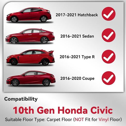 سجادات أرضية لسيارة Honda Civic 2016-2021: سجادات أرضية DISUTOGO وبطانة الحمولة لسيارة 2016-2021 Civic Sedan فقط لجميع الأحوال الجوية الصف الأول والثاني وحصيرة صندوق السيارة in Saudi Arabia