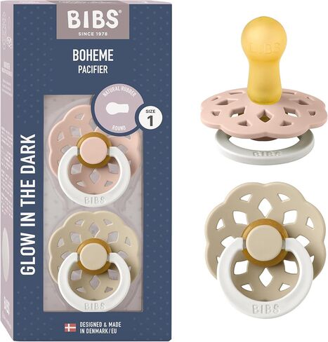 BIBS Pacifiers - Boheme Collection | BPA-Free Baby Pacifier | Made in Denmark | Set of 2 Peach/Woodchuck Color Premium Soothers | Size 0-6 Months in Saudi Arabia