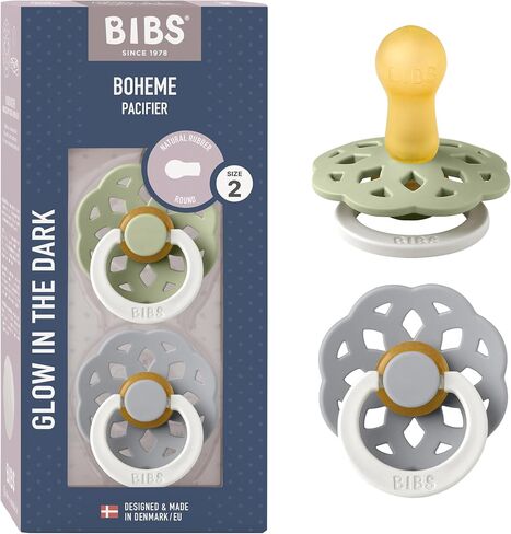 BIBS Pacifiers - Boheme Collection | BPA-Free Baby Pacifier | Made in Denmark | Set of 2 Peach/Woodchuck Color Premium Soothers | Size 0-6 Months in Saudi Arabia