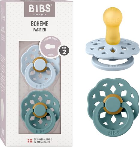 BIBS Pacifiers - Boheme Collection | BPA-Free Baby Pacifier | Made in Denmark | Set of 2 Peach/Woodchuck Color Premium Soothers | Size 0-6 Months in Saudi Arabia