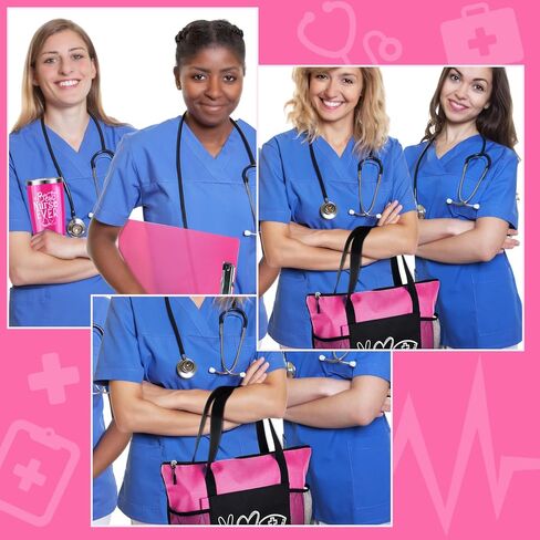 مجموعة هدايا ممرضة مكونة من 7 قطع للنساء، مجموعة هدايا تقدير التمريض، تتضمن حقيبة حمل بسحاب، وسلسلة مفاتيح، وحقيبة سماعة الطبيب، وحقائب الرضاعة، وكوب النبيذ، وحافظة، وجوارب (وردي) in Kuwait