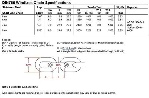 US Stainless Stainless Steel Windlass Anchor Chain 316 7mm (1/4") DIN766 by 25' with Shackles in Saudi Arabia