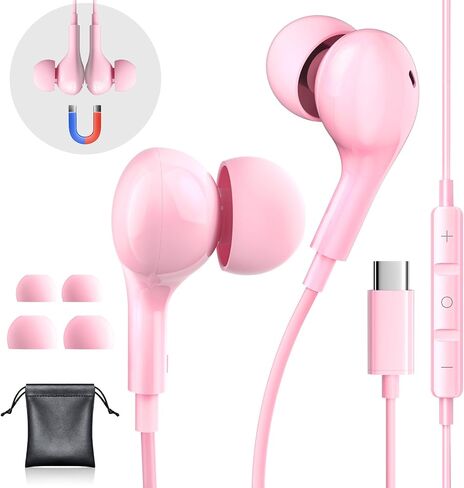 USB C Headphones Wired Earphones for Samsung Galaxy S24/S23/S22/S21 Ultra for iPhone 15 Pro Wired Earbuds with Mic Volume Control Stereo Noise Cancelling Type C Earbuds for Pixel 8/Oneplus 12, Black in Kuwait