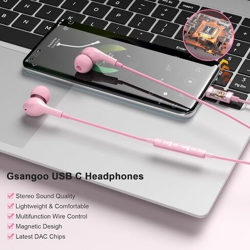 USB C Headphones Wired Earphones for Samsung Galaxy S24/S23/S22/S21 Ultra for iPhone 15 Pro Wired Earbuds with Mic Volume Control Stereo Noise Cancelling Type C Earbuds for Pixel 8/Oneplus 12, Black in Kuwait