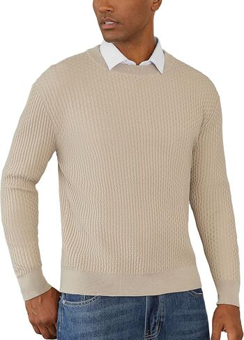 Mens Crewneck Pullover Sweater Knit Textured Long Sleeve Casual Slim Fit Sweaters in Saudi Arabia
