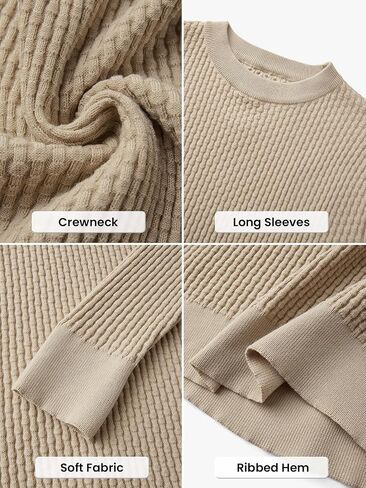 Mens Crewneck Pullover Sweater Knit Textured Long Sleeve Casual Slim Fit Sweaters in Saudi Arabia