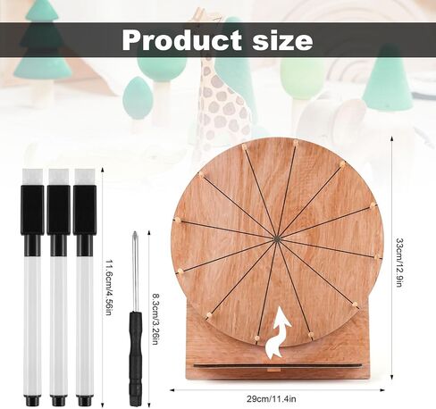 11.4 Inch Wedding Game Spinning Wheel, Wooden Prize Tabletop Spinner Erasable Raffle Spin The Wheel Game with Stand Roulette Wheel for Wedding Engagement Party School Family Games Baby Shower in Saudi Arabia