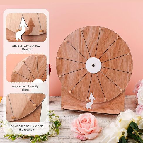 11.4 Inch Wedding Game Spinning Wheel, Wooden Prize Tabletop Spinner Erasable Raffle Spin The Wheel Game with Stand Roulette Wheel for Wedding Engagement Party School Family Games Baby Shower in Saudi Arabia