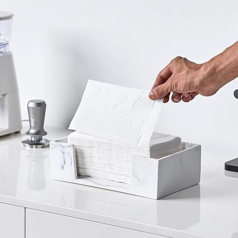 Marble Countertop Paper Towel Holder Dispenser - Napkin Holders for Kitchen, Bathroom, 10"L x 3"H for Multifold, C Fold, Trifold, Z Fold - Disposable Hand Towel Organizer, Commercial or Home Use,White in Saudi Arabia