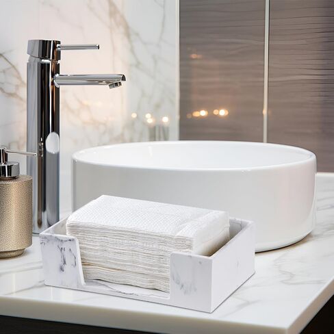 Marble Countertop Paper Towel Holder Dispenser - Napkin Holders for Kitchen, Bathroom, 10"L x 3"H for Multifold, C Fold, Trifold, Z Fold - Disposable Hand Towel Organizer, Commercial or Home Use,White in Saudi Arabia