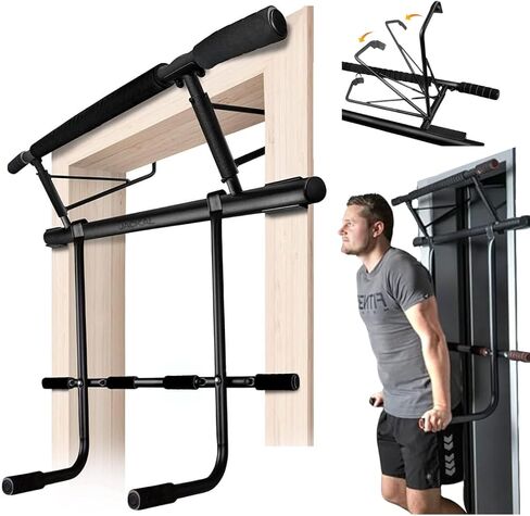 Doorway Pullup Bar Dip Bars Station - Minimal Space, EASY STORAGE, Power Tower Dip Station and Pull-up Bar for Doorway, Collapsible Dip Station, No Door Damage, High Weight Capacity, 2024 Upgraded Bodyweight Workout Station in Saudi Arabia