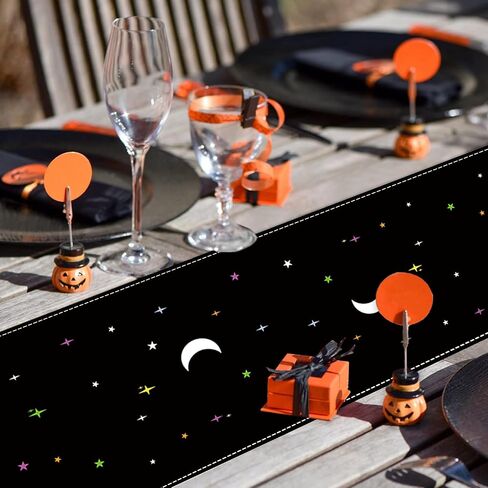 Halloween Luminous Table Runner Cute Ghost Floral Stars Noctilucent Runner Farmhouse Holiday Home Party Kitchen Dining Table Glow in The Dark Indoor Outdoor Decoration 13x72 Inch in Saudi Arabia