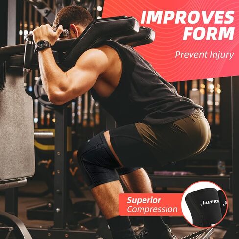أغطية دعم وضغط الركبة من Jaffick (زوج واحد) - كم من النيوبرين 7 مم لأفضل تمرين القرفصاء ورفع الأثقال في صالة الألعاب الرياضية in Kuwait