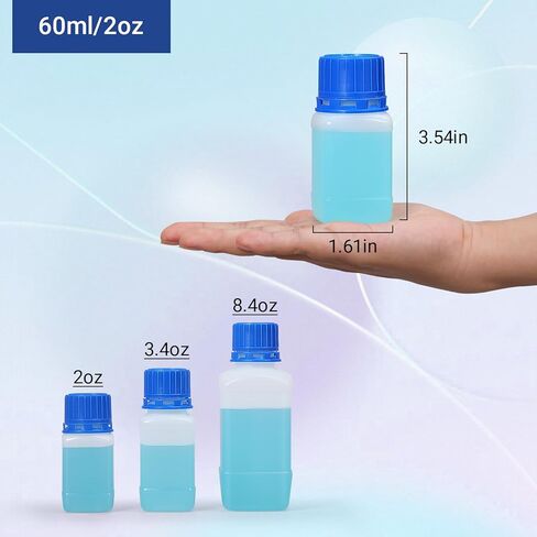 Plastic Narrow Mouth Lab Reagent Bottles, HDPE Square Sample Storage Container, Chemical Container Bottle with Inner Cover, Empty Pill Bottles (Translucence, 2 OZ/60ml) in Saudi Arabia