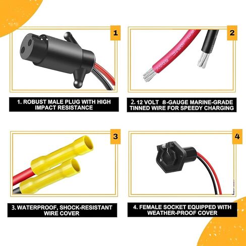 طقم التوصيل السريع لمحرك التصيد والمقبس، مجموعة مقبس قابس محرك التصيد، 12-24 فولت 10 قياس 3 أسلاك شديدة التحمل محرك صيد للذكور والإناث (10 قياس) in Kuwait
