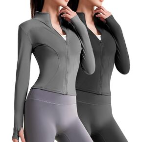 MK MATT KEELY Women's 2 Pack Workout Full Zip Jackets Slim Fit Running Athletic Jackets Cropped Yoga Tops with Thumb Holes