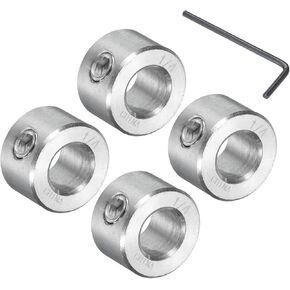 uxcell 4 Pcs Set Screw Shaft Collar 1/4"Bore, 304 Stainless Steel Shaft Collars, 1/2"OD, 1/4"Thickness, Axle Collar Clamp with a Hex Wrench
