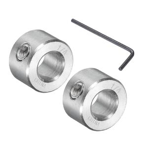 uxcell 2 Pcs Set Screw Shaft Collar 1/4"Bore, 304 Stainless Steel Shaft Collars, 1/2"OD, 1/4"Thickness, Axle Collar Clamp with a Hex Wrench