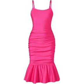 Girl's Summer Dress Sleeveless Ruched Ruffle Flounce Hem Bodycon Dress Party Formal Cami Dress