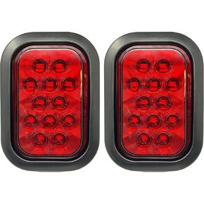 5x3 2x Amber Rectangle 12 LED Signal Turn Tail Park Light Tow Truck Semi Trailer CM Flatbed Reading Postal Hitch Mounted RV Bus Grommet 3 Wire Pigtail Plug Kit IP67 Waterproof