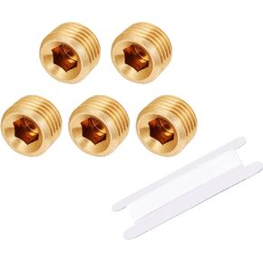 Brass 1/4" NPT Plug Male Pipe Fitting Counter Sunk Thread Internal Hex Socket Style 5pcs (1/4)