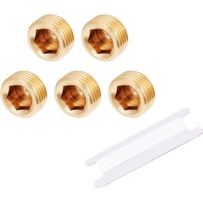 Brass 1/4" NPT Plug Male Pipe Fitting Counter Sunk Thread Internal Hex Socket Style 5pcs (1/4)