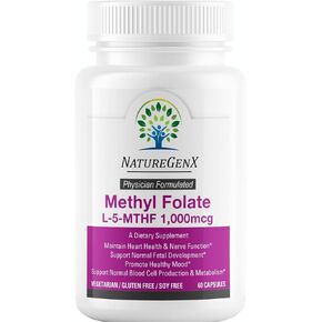 Methylfolate MTHRF Supplement - 1000 mcg Bioactive Vitamin B9 (5-MTHF) - Supports Pregnancy & Fetal Health - 60 Capsules - Gluten-Free