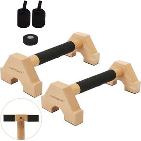 Wooden Parallettes Push-up Stand, Wood Pushup Bars Non-Slip Base Exercise Home Workout Equipment, Wooden Parallettes Handle Stands Grip for Men Strength Training, Stable Handstand Push Up Handles for Floors