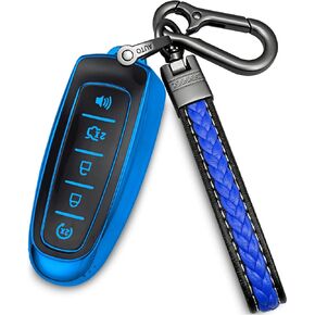 لغطاء Ford وLincoln Key fob مع سلسلة مفاتيح جلدية، غطاء مفتاح ناعم من مادة TPU 5 أزرار، مناسب C-Max Edge Escape Expedition Explorer Flex Focus Taurus مفتاح السيارة عن بعد (أرجواني)
