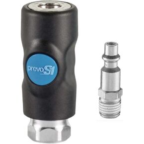(1) Prevost ISI, 1/4", Industrial Profile, Safety, Compressed Air, Coupler/Air Fitting, (1) Male Threaded Plug COMBO, 3 YR LEAK FREE WARRANTY – Retail Clip Packaged