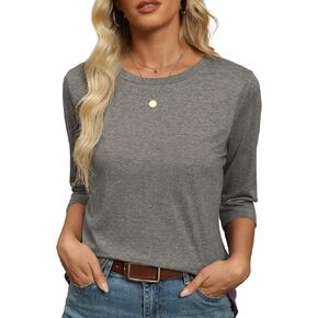 Women's Summer Tops 3/4 Sleeve Round Neck Tshirts Cute Tunic Loose Fit Pullover Blouses & Basic Tees