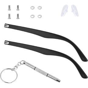 KALIONE 1 Pair Glasses Arm Replacement, Glasses Legs Replacement Eyeglass Arm Replacement Eyeglasses Arms Legs Replacement Accessories With Screws, Washers, Screwdrivers, Nose Pads (Black)