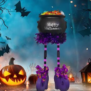 Pop Clap Halloween Decorations Candy Bowl Large Witch Cauldron Hocus Pocus Adjustable Witches Legs Height Home Kitchen Party Favor Decoration Front Porch and Indoor Black