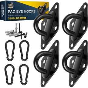 Hammock Hooks Hanging kit- Hammock Hooks Heavy Duty with 4Pcs M10 304 Stainless Steel Pad Eye Hooks, 4Pcs 10MM Snap Hooks,16Pcs Heavy-Duty Screws- Hammock hook for Wall/Ceiling Mount Indoor & Outdoor