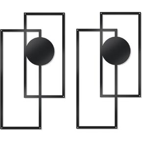 OYEFLY 2 Pcs Metal Abstract Wall Art,Modern Geometric Decor (Black, style 1)
