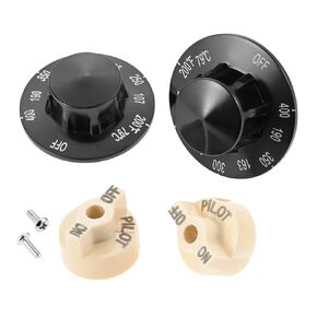 Control Valve Beige Pilot Dial Knob and 200-400°F Thermostat Knob, P6071267 1751-012 Gas Valve Beige Knob Pilot Dial, Thermostat Dial Knob Compatile with Fryers, Range, Braising Pan