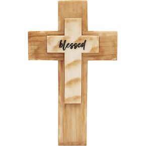 Oooct Christians Cross Wall Decor, Resin Christians Wall Art Cross with Blessed Words, Religious Wall Decor, Hanging Wall Cross Sign for Church Home Room Easter Party Decoration 8.66 × 5.31 Inch