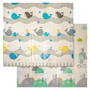 Motherly Haven Extra-Large Baby Play Mat for Floors: Waterproof, Anti-Slip, Reversible, Foam Mat for Safe Indoor & Outdoor Play. Perfect for Nursery, Playroom, or Travel. (79'' x 71'' x 0.4''), Whales