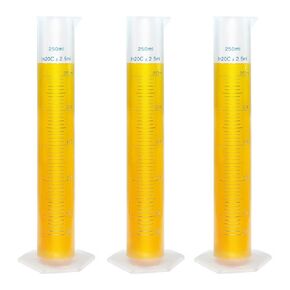 3pcs Plastic Graduated Cylinders - 100 250 500ml, Lab Chemistry Measuring Cylinders Set - Durable Class A Polymer, Clear Graduations, 2-Sided Marking for Home Experiment Science Biology Project