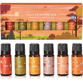 Folkulture Fall Essential Oils for Diffuser Oil, Essential Oils Set of 6 x 0.34 fl oz, 60 ml Fragrance Oil, Diffuser Oils Scents for Home, Fall Fragrance Oils - Pumpkin Spice, Caramel, Vanilla