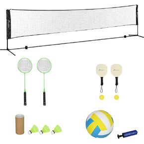 Soozier 17ft Portable All-in-One Badminton Set, Pickleball and Volleyball Net, Height Adjustable Outdoor Sports Set for Backyard Beach Driveway Games