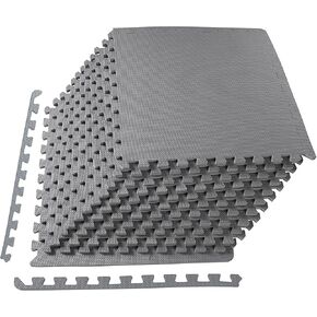 Puzzle Exercise Mat with EVA Foam Interlocking Tiles for MMA, Exercise, Gymnastics and Home Gym Protective Flooring, 1/2" Thick, 48 Square Feet, Gray