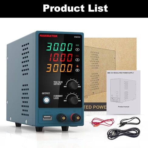 مصدر طاقة تيار مستمر قابل للتعديل (0-30 فولت 0-10 أمبير) مع زر تمكين/تعطيل الإخراج HANMATEK HM310 مزود طاقة رقمي متغير صغير مع شحن USB in Kuwait