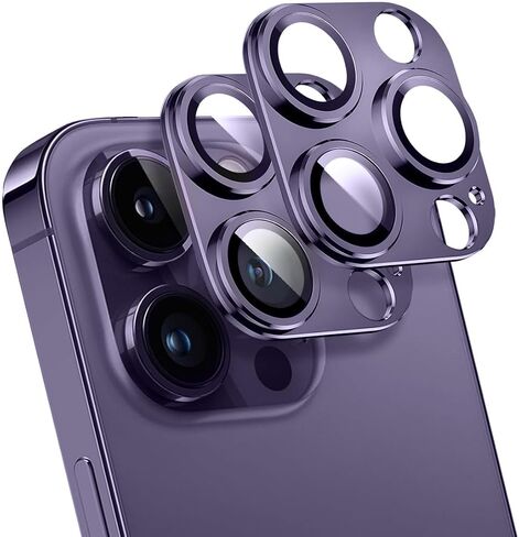 T Tersely (2 Pack) Designed for iPhone 14 Pro/iPhone 14 Pro Max Camera Lens Protector,Alloy Metal Camera protector with Tempered Glass Screen Protector Accessories,Scratch Resistant,Easy to Install (Black) in Saudi Arabia