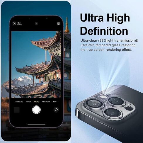 واقي عدسة الكاميرا T Tersely (عبوة من قطعتين) لهاتف iPhone 14 Pro/iPhone 14 Pro Max، غطاء كاميرا معدني من خليط معدني مع ملحقات واقي شاشة من الزجاج المقوى، مقاوم للخدش، سهل التركيب (أسود) in Kuwait
