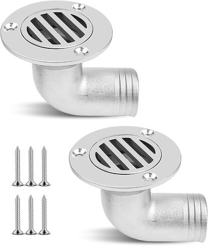 Boat Deck Floor Drain, 1-1/2 Inch (38mm) 90 Degree Marine 316 Stainless Steel Heavy Duty Thru Hull Drainage Scupper Cover with Screws and Installation Tools in Saudi Arabia