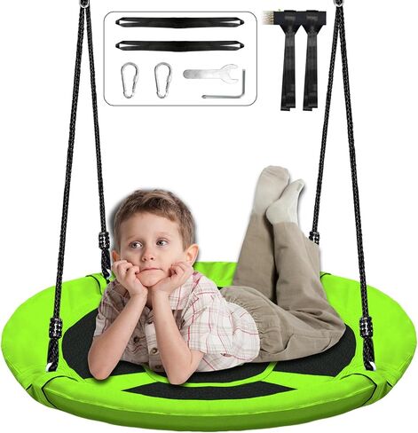 40 Inch Green/Blue Saucer Tree Swing Set for Kids Adults 500lb Weight Capacity Waterproof Flying Swing Seat Textilene Fabric with Adjustable Hanging Ropes for Outdoor Playground, Backyard (Blue) in Saudi Arabia